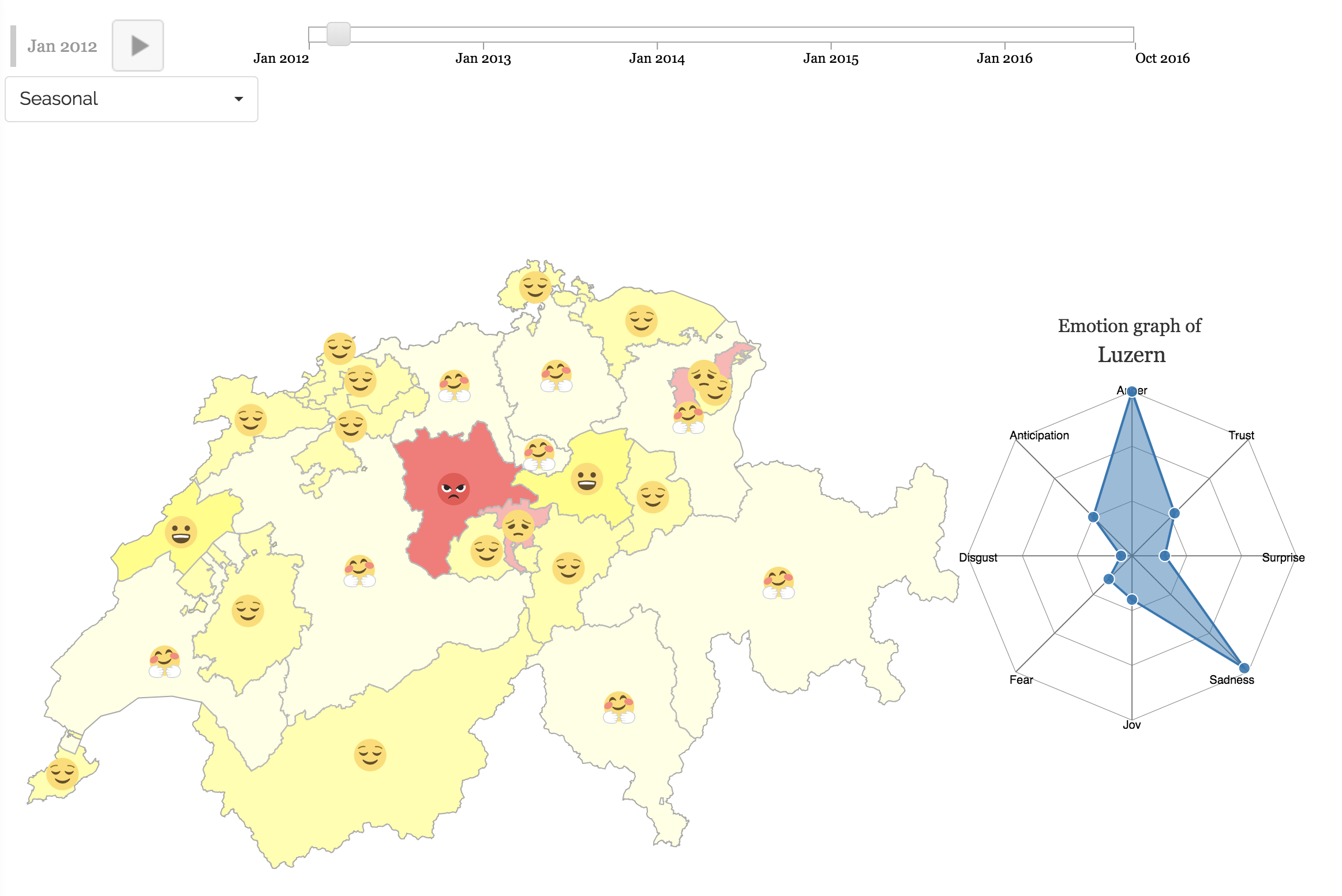 Fine-grained Emotion Recognition Visualization in Geo-located Tweets by Canton and Time Interval